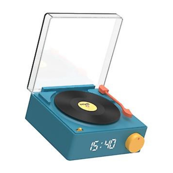 VS-80 Retro Look Vinyl Turntable 5W Bluetooth Speaker with Alarm Clock - Picture 2 of 10